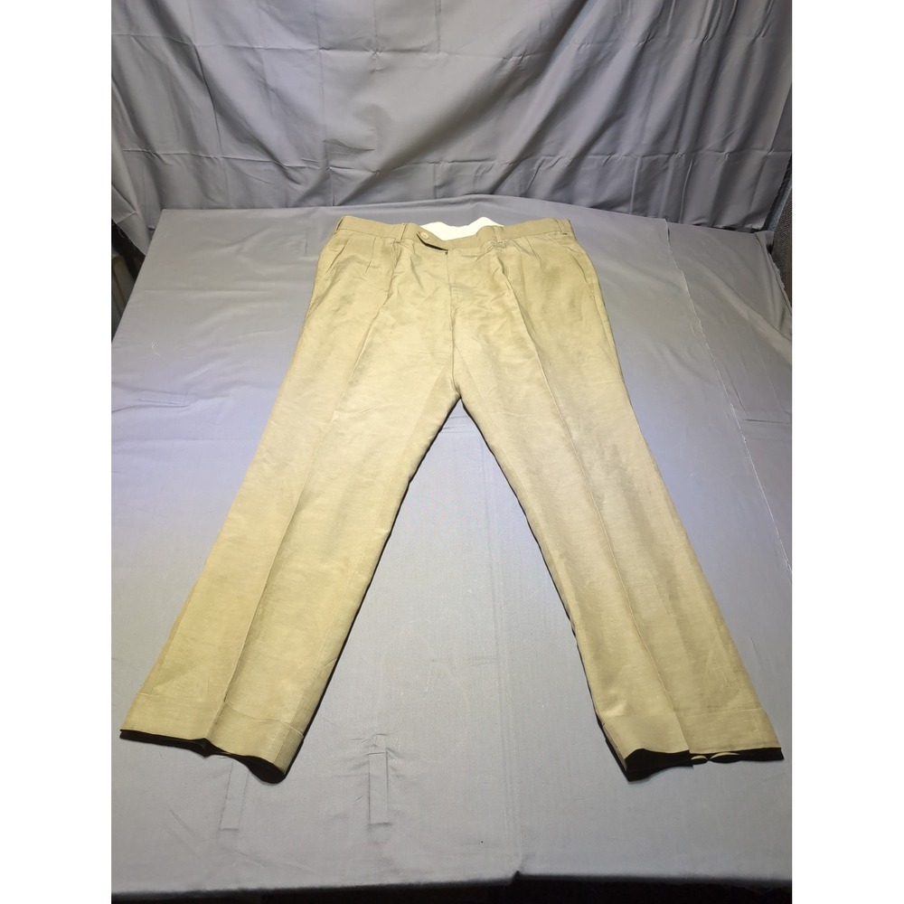 Paul Stuart Mens Dress Pants 36‎ Reg Silk Linen Blend Pleated Khaki Tan